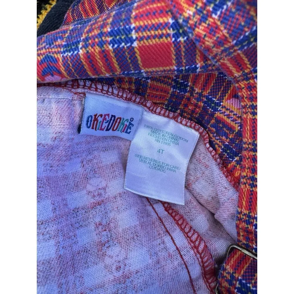 Okie Dokie Toddler Overalls 4T Plaid Cotton Vintage 90s Red Plaid - Picture 3 of 3